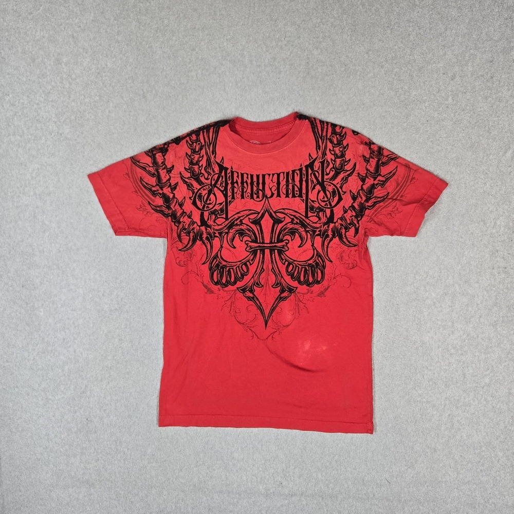 Affliction Men Shirt SMALL Red Graphic Skull Cross Y2K Grunge MMA READ88